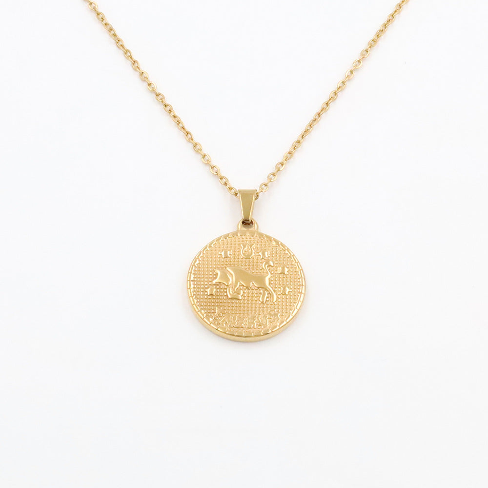 Zodiac Coin Medallion Pendant Necklace - Taurus