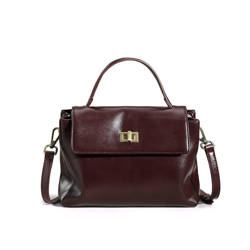 Leather Top Handle Bag with Turn Lock