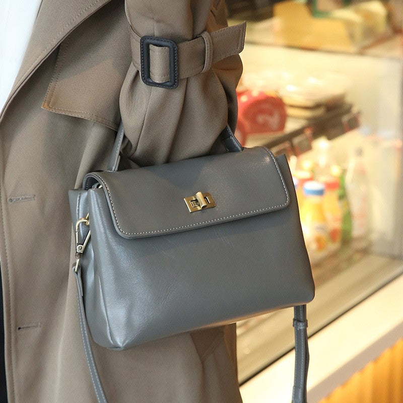 Leather Top Handle Bag with Turn Lock