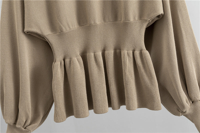 Peplum Knit Top And Pencil Skirt Set - Khaki - 1