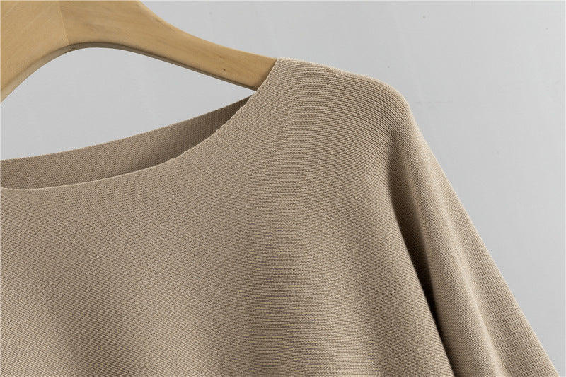 Peplum Knit Top And Pencil Skirt Set - Khaki - 6