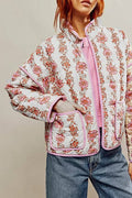 Rose Print Quilted Patch Pocket Jacket - pink