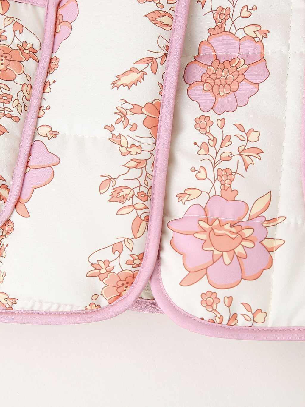 Rose Print Quilted Patch Pocket Jacket - pink - 11