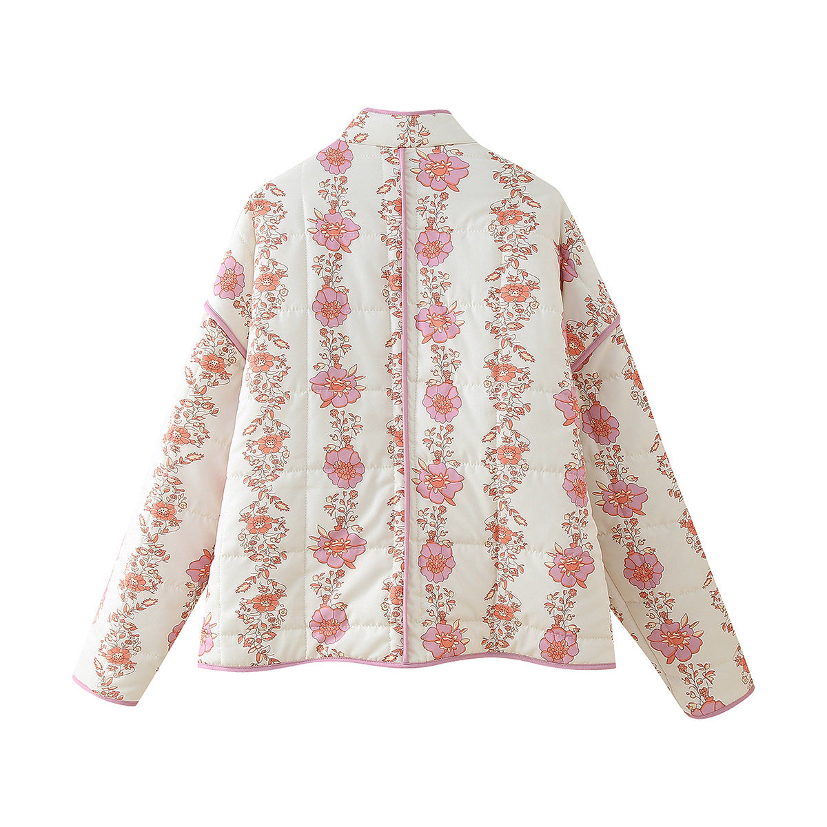 Rose Print Quilted Patch Pocket Jacket - pink - 2