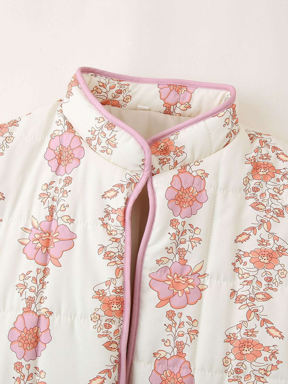 Rose Print Quilted Patch Pocket Jacket - pink - 3