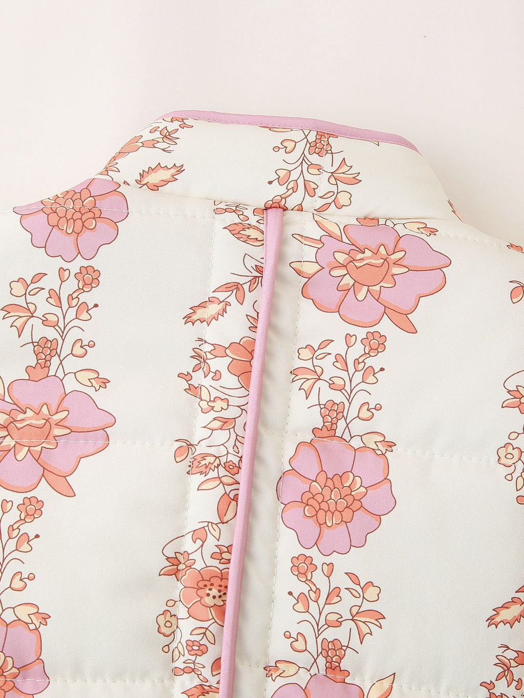 Rose Print Quilted Patch Pocket Jacket - pink - 4