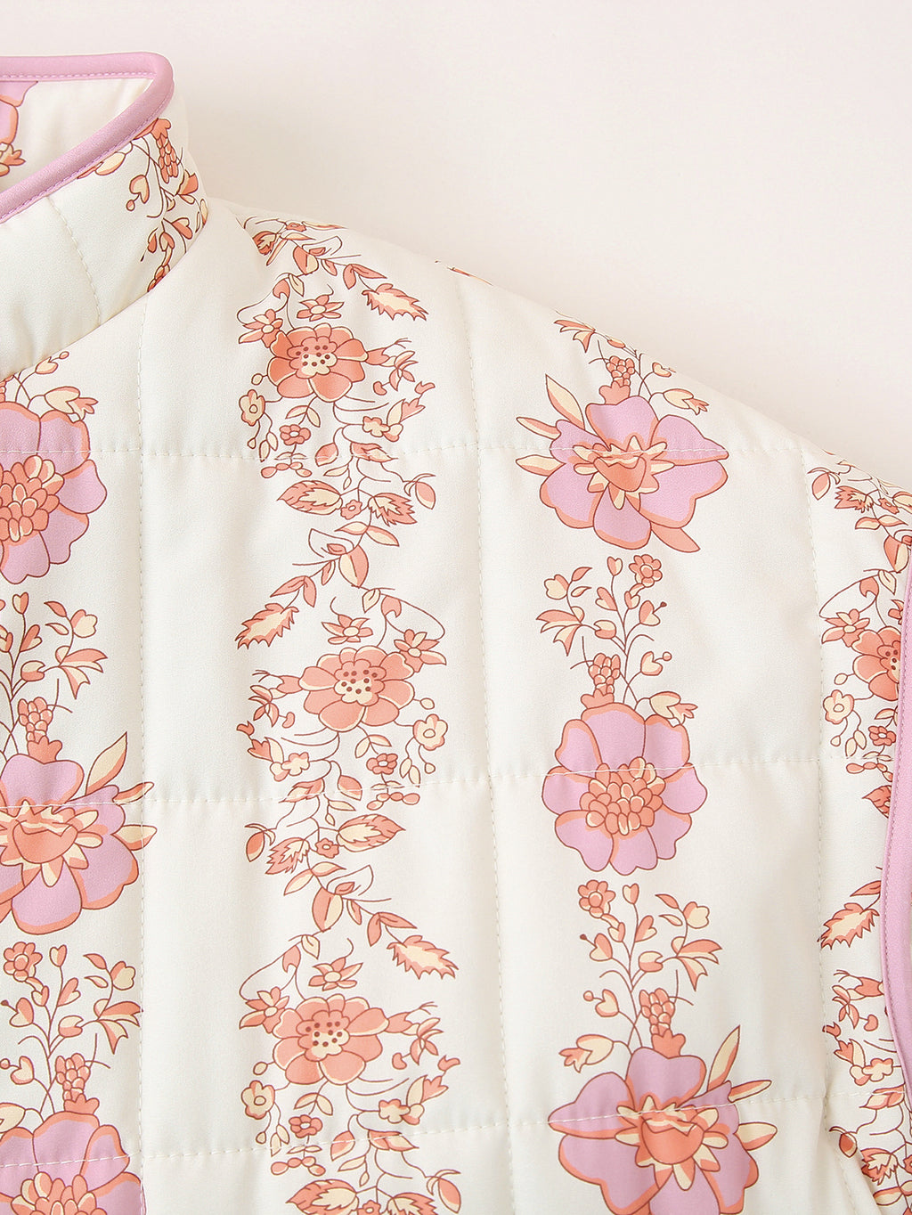 Rose Print Quilted Patch Pocket Jacket - pink - 5