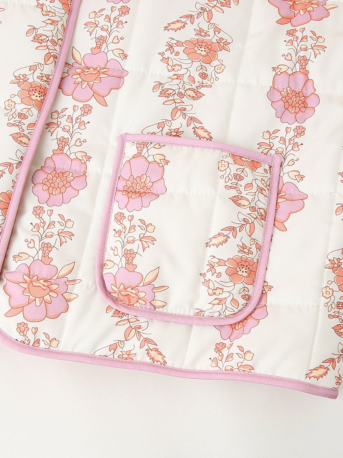 Rose Print Quilted Patch Pocket Jacket - pink - 9