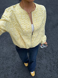 Puff Sleeve Floral Jacquard Bomber Jacket - Daffodil