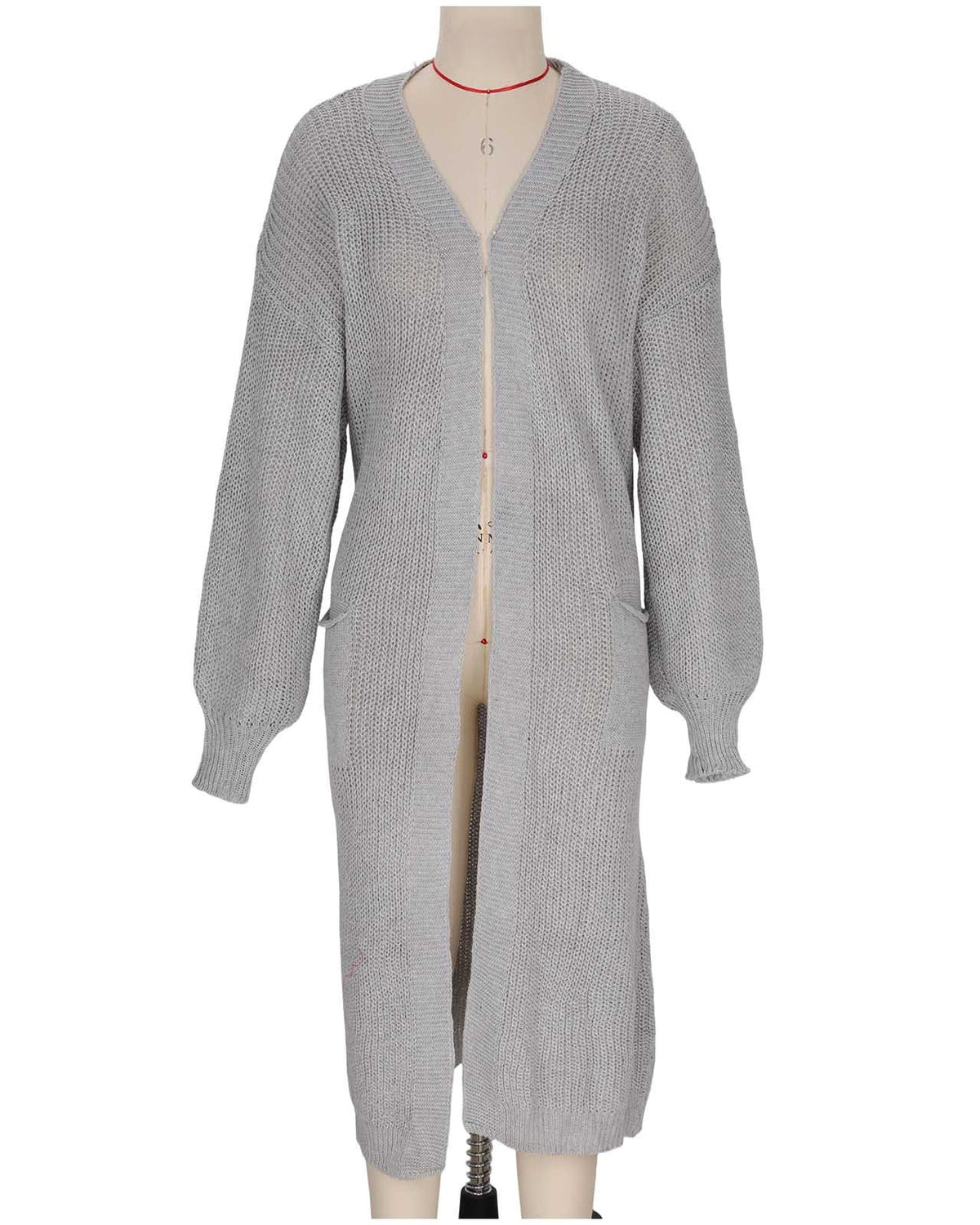 Slouchy Longline Duster Cardigan With Pockets - Gray