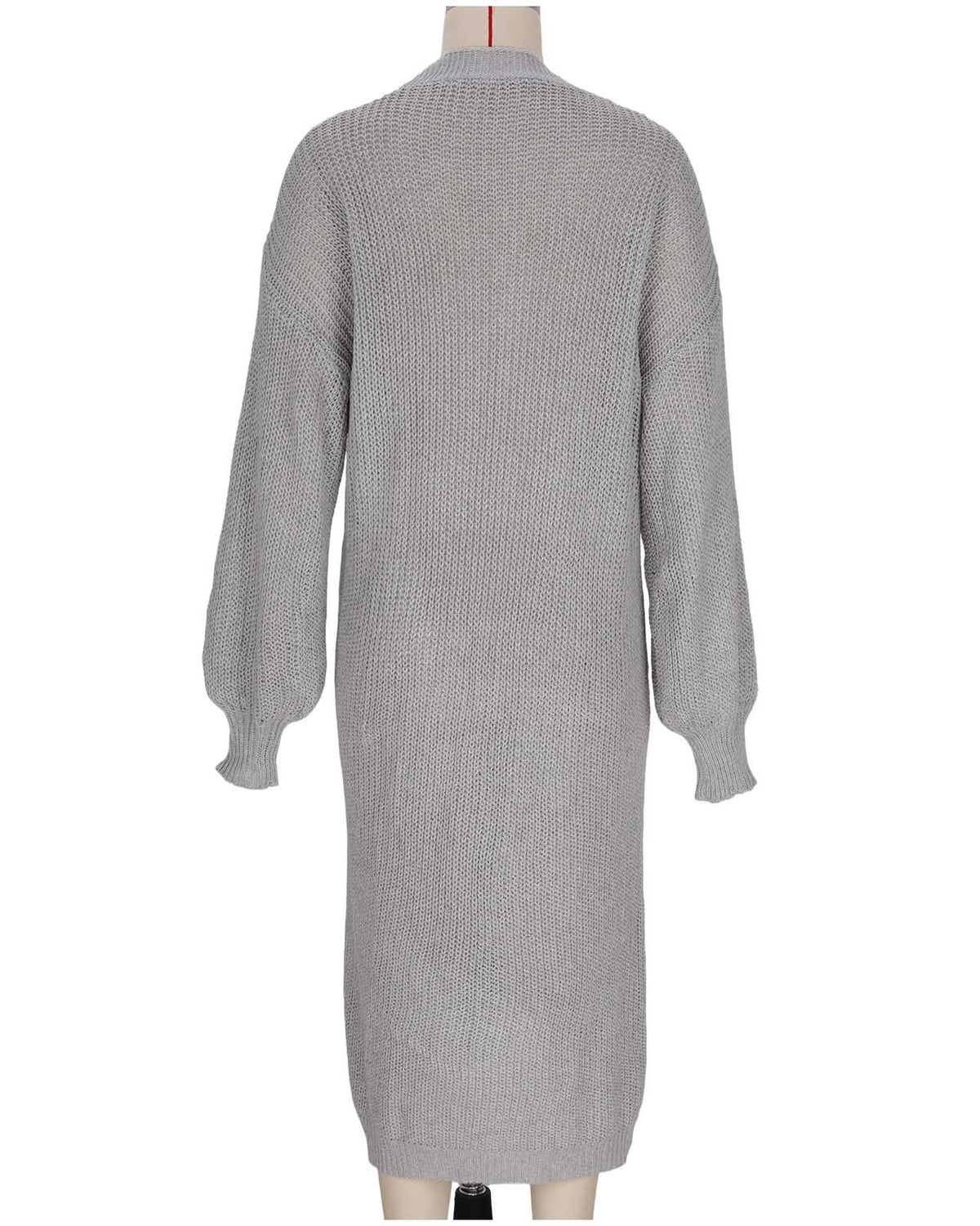 Slouchy Longline Duster Cardigan With Pockets - Gray - 1
