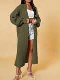 Slouchy Longline Duster Cardigan With Pockets - Olive