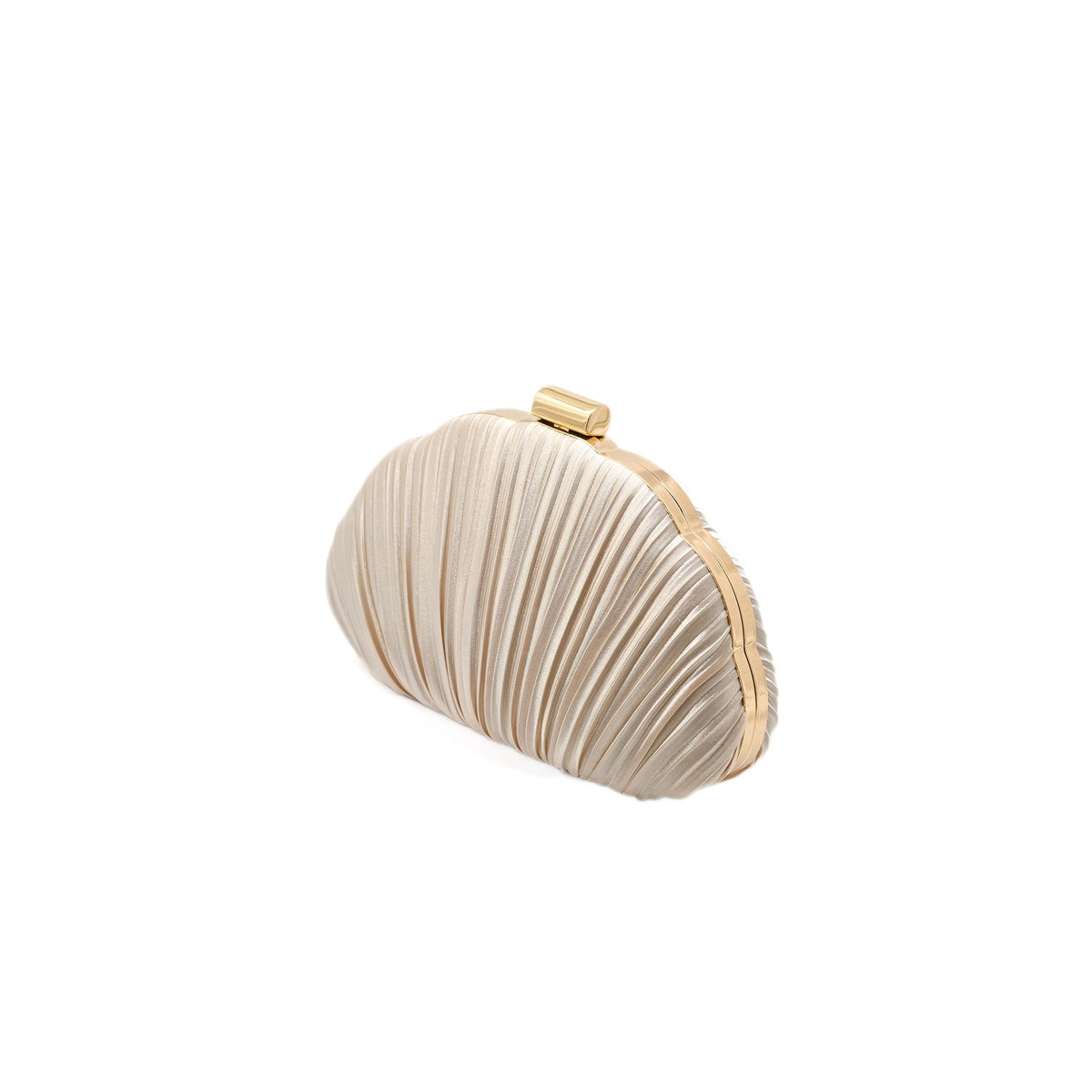 Pleated Satin Shell Clutch with Chain Strap