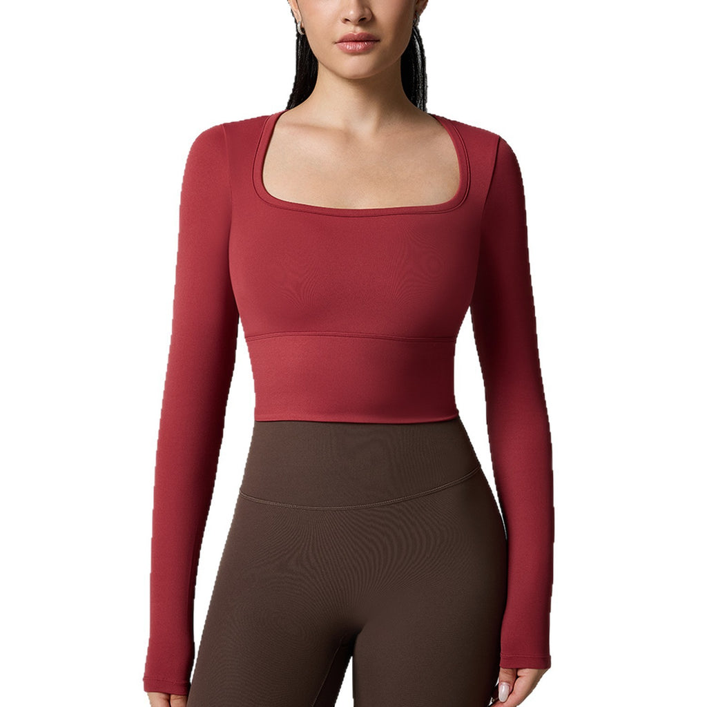 Square Neck Open Back Long Sleeve Cropped Workout Top
