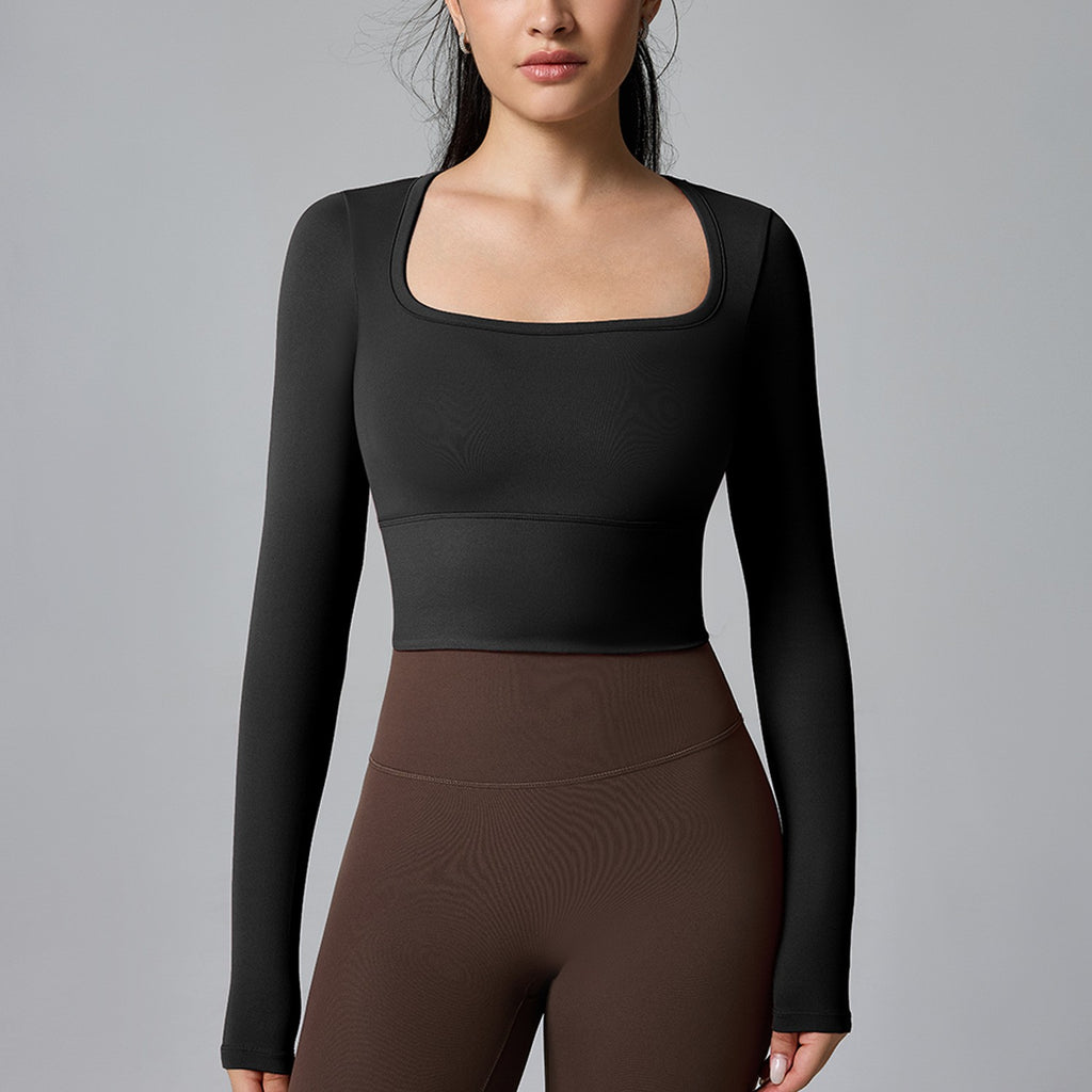 Square Neck Open Back Long Sleeve Cropped Workout Top