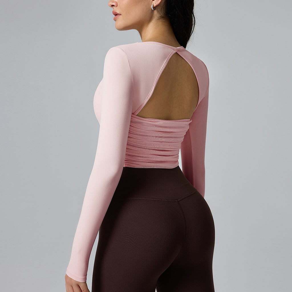 Square Neck Open Back Long Sleeve Cropped Workout Top