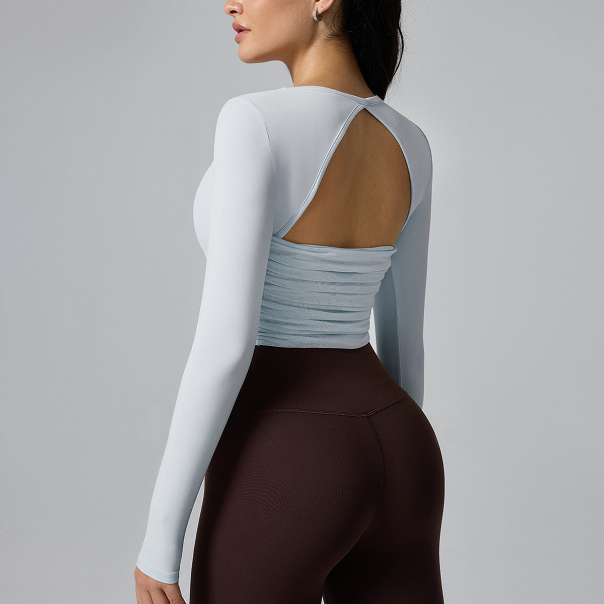 Square Neck Open Back Long Sleeve Cropped Workout Top