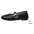 Woven Texture Buckle Strap Mary Jane Flats - Black