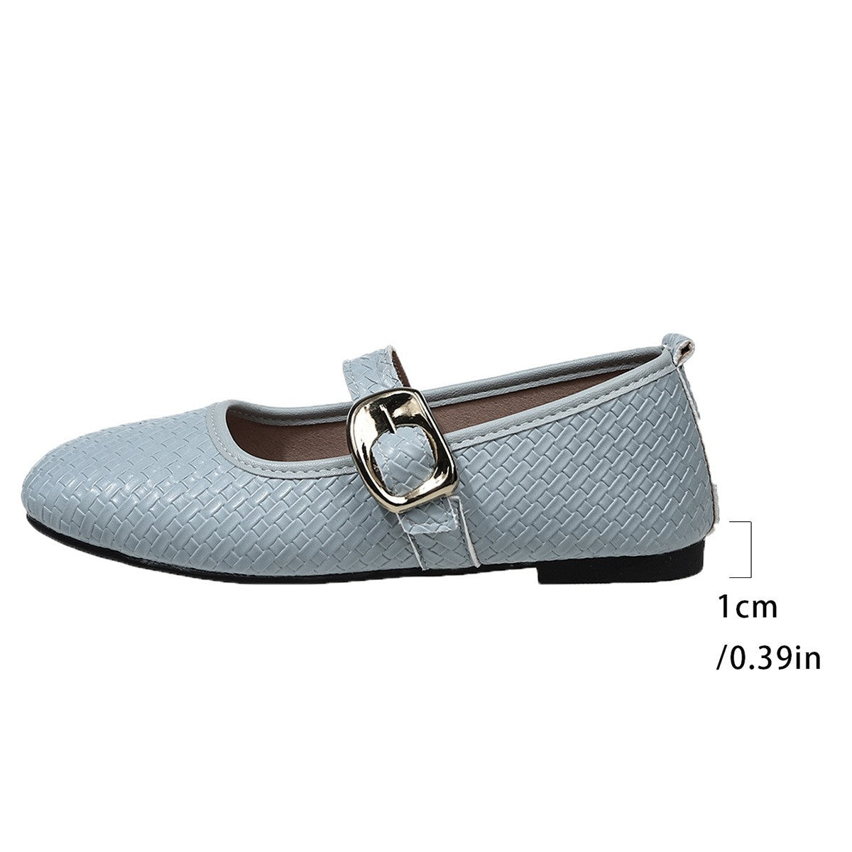 Woven Texture Buckle Strap Mary Jane Flats - Light Blue