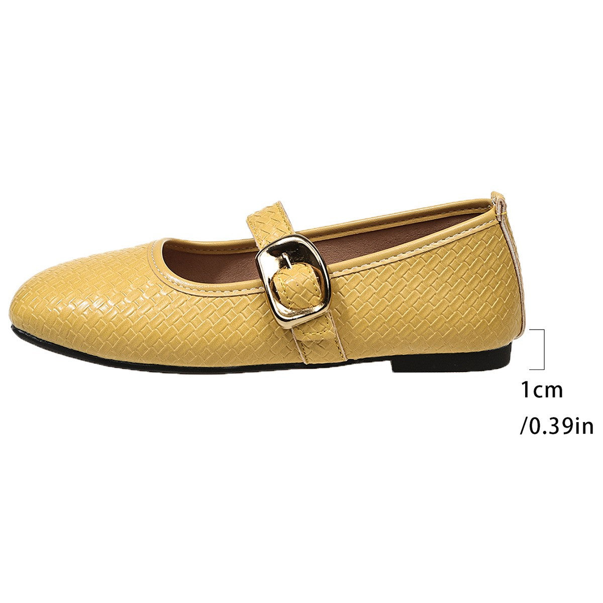 Woven Texture Buckle Strap Mary Jane Flats - Yellow