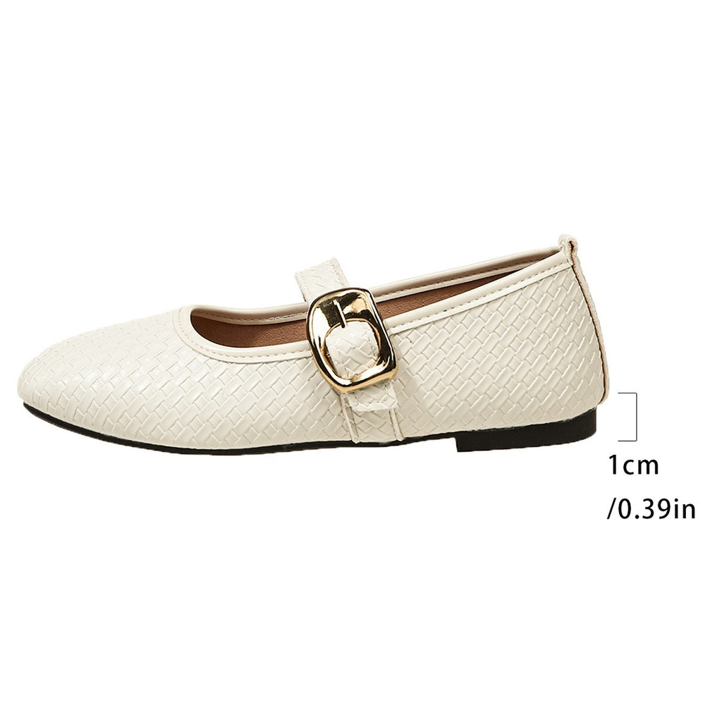 Woven Texture Buckle Strap Mary Jane Flats
