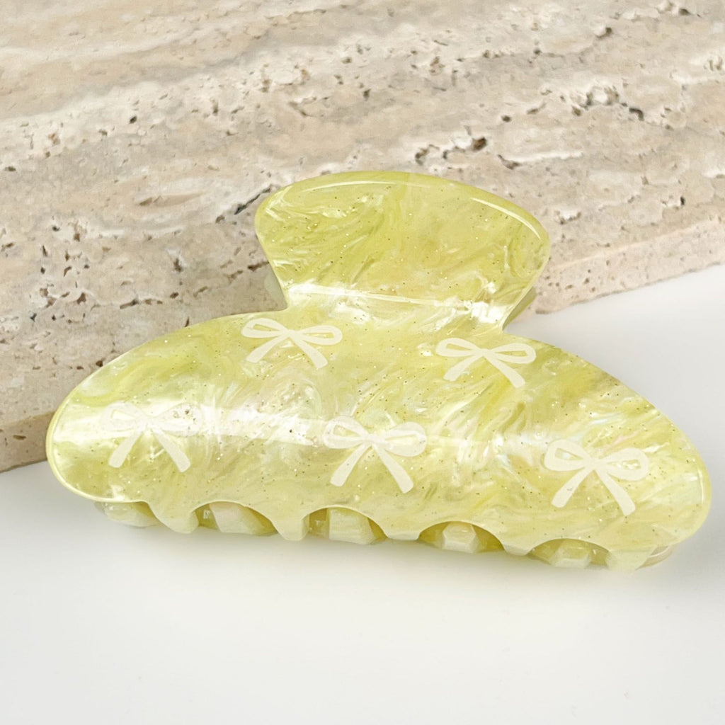 Bow Print Hair Claw Clip in Large Marbled Acrylic - Yellow