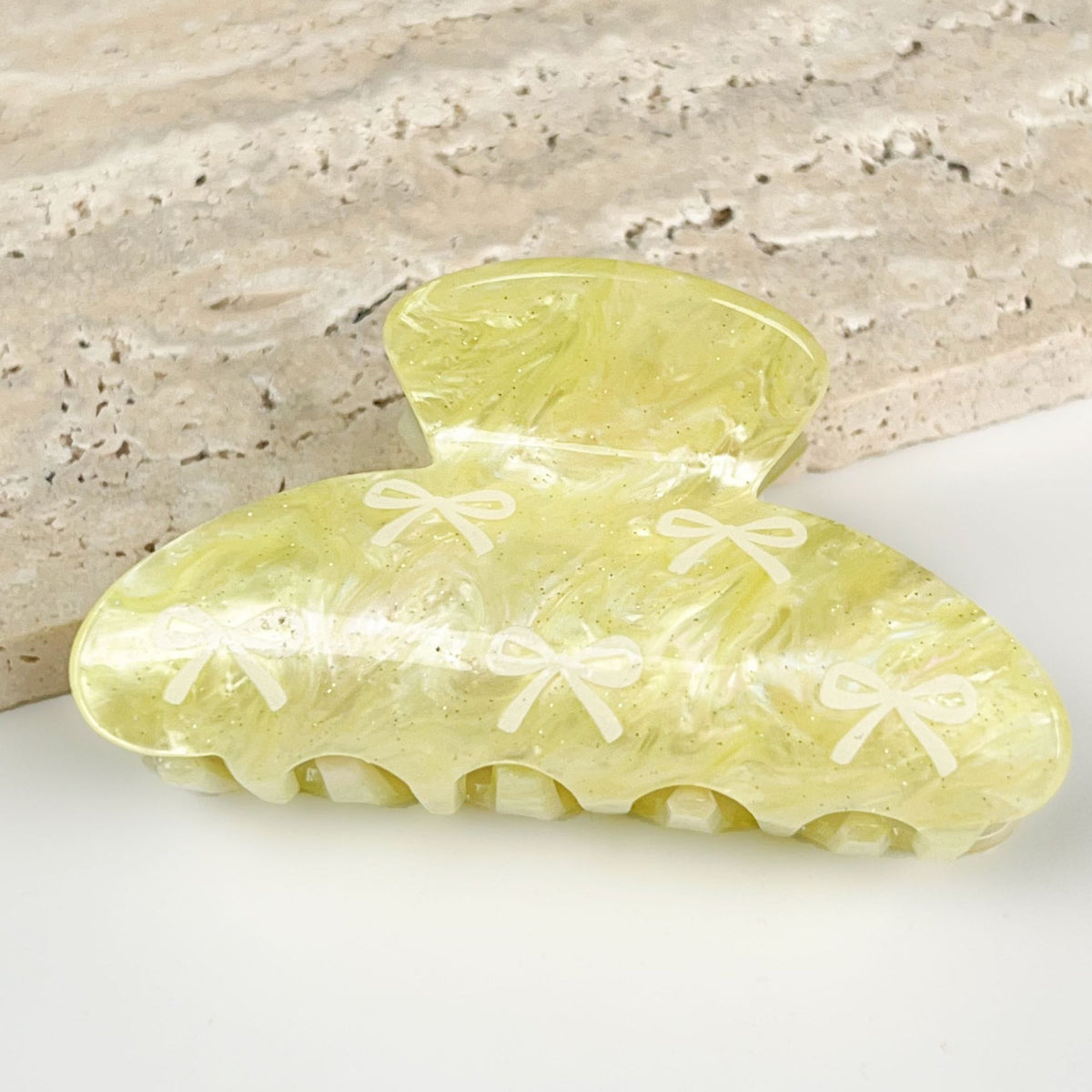 Bow Print Hair Claw Clip in Large Marbled Acrylic - Yellow