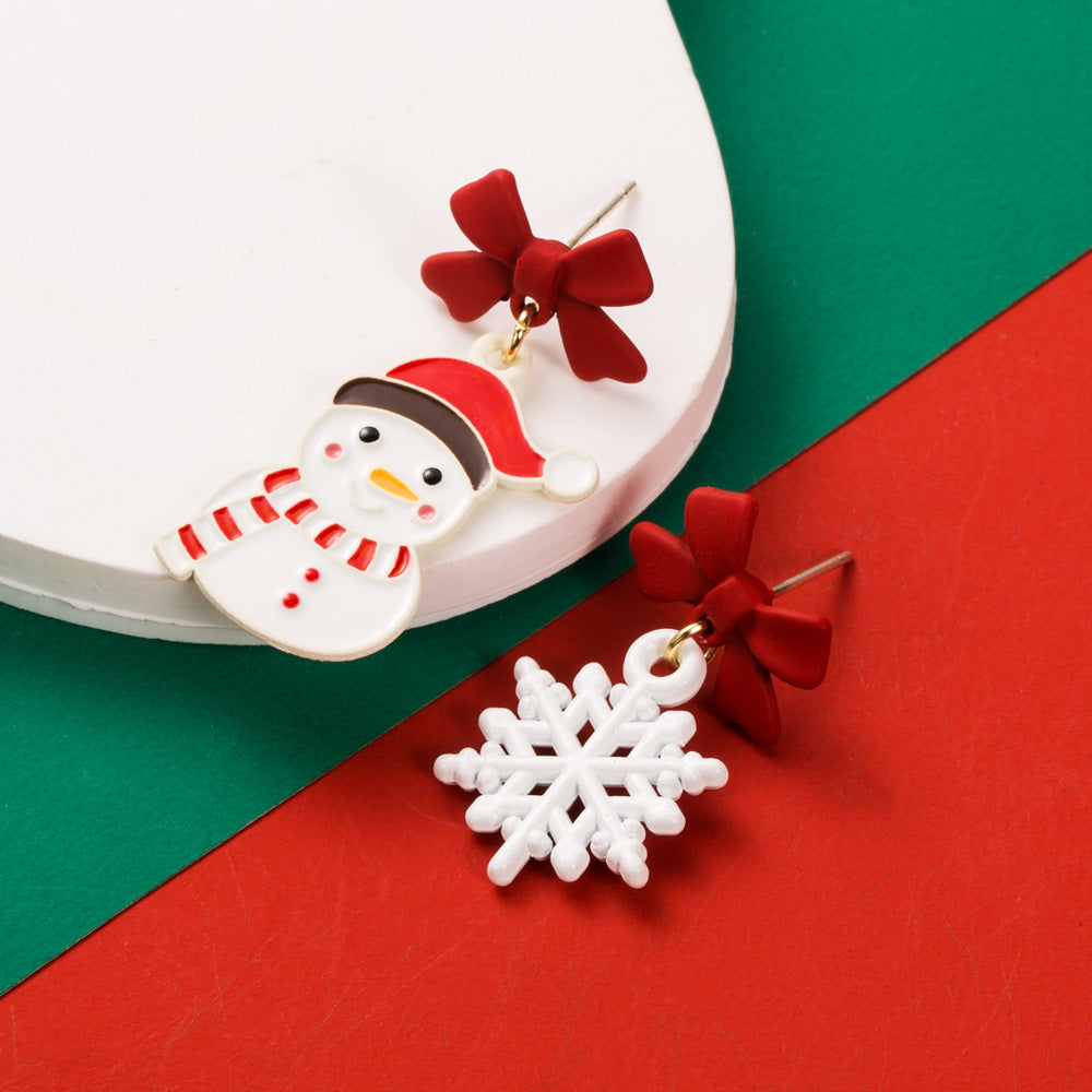 Christmas Motif Enamel Drop Earrings - Snowman