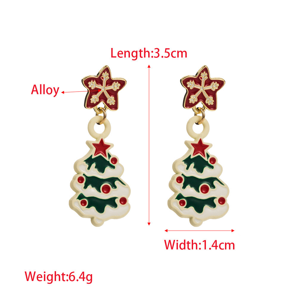 Christmas Motif Enamel Drop Earrings - Tree - 1