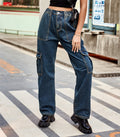Panelled Straight Leg Cargo Jeans - Darkblue