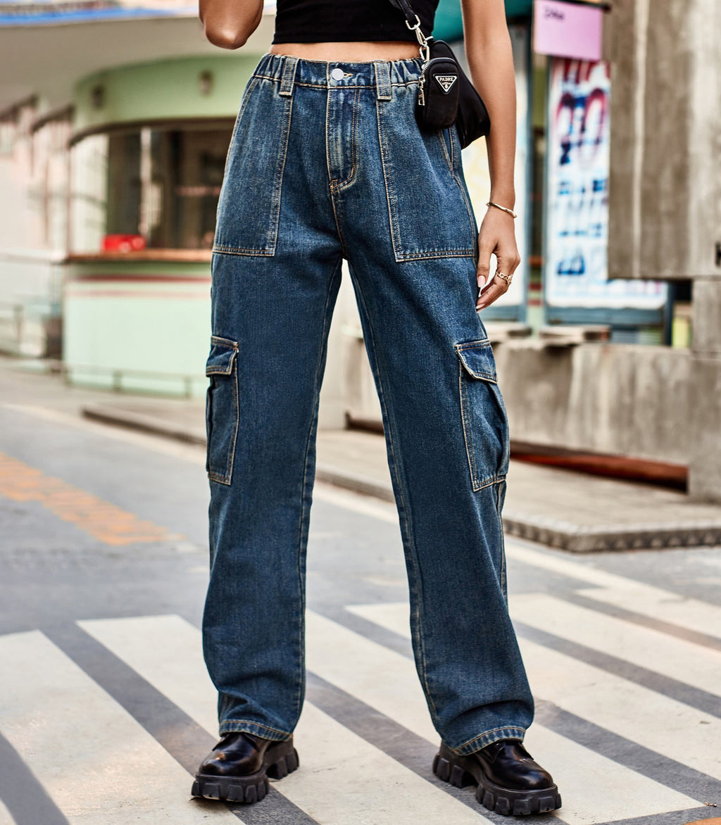 Panelled Straight Leg Cargo Jeans