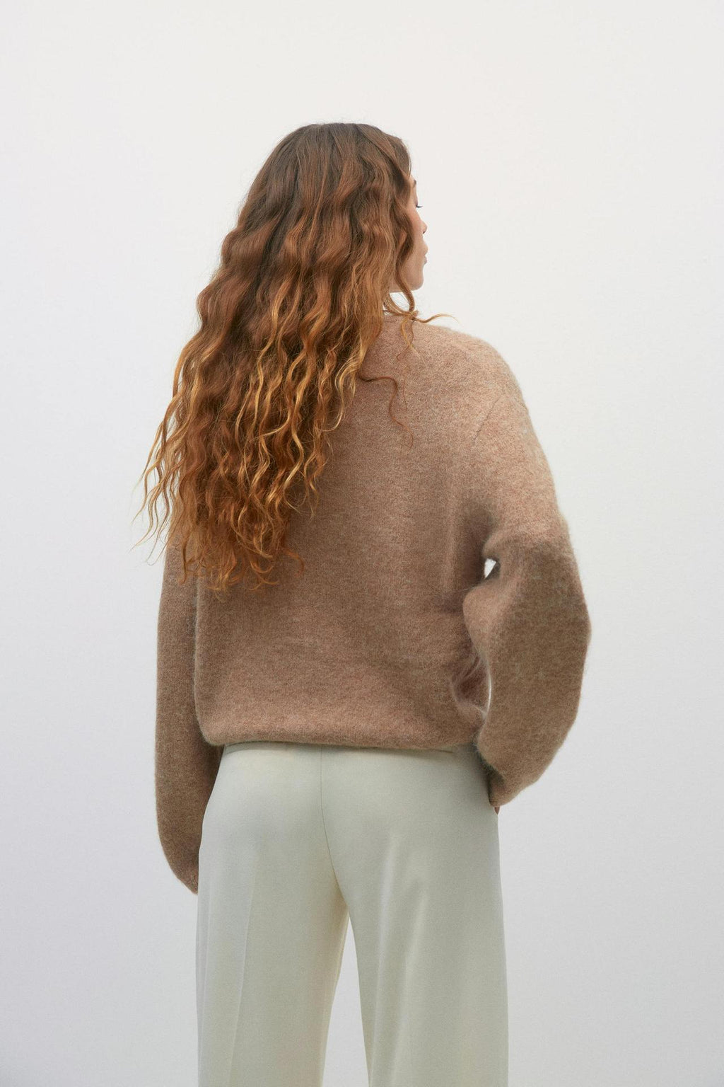 Fuzzy Wool Button Front Crew Neck Cardigan - Coco - 1