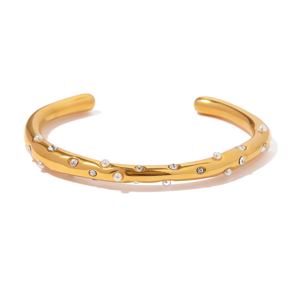 Scattered Crystal Twisted Open Cuff - Gold - 5