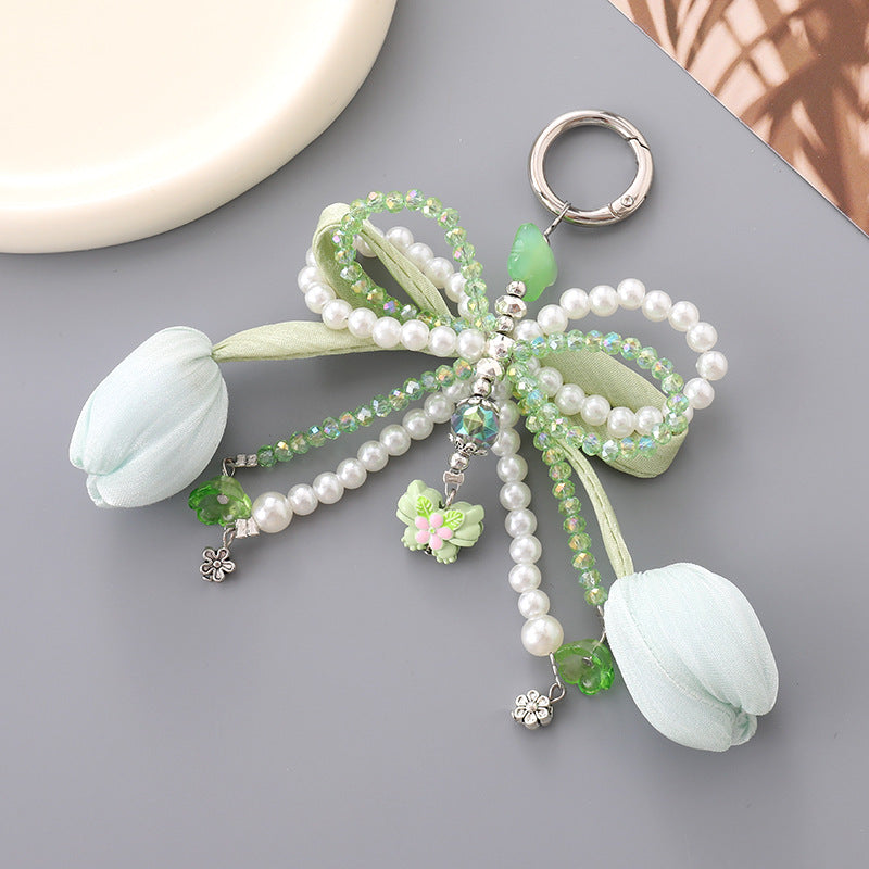 Pearl Bow Tulip Flower Keychain Charm - Color_1