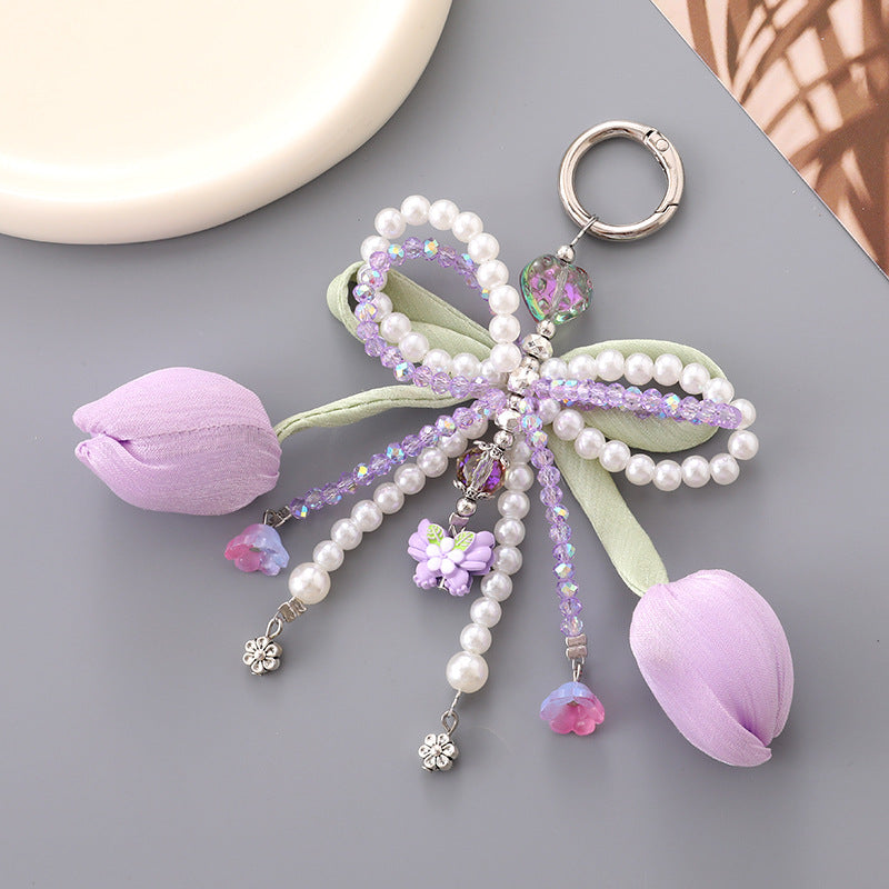 Pearl Bow Tulip Flower Keychain Charm - Color_2