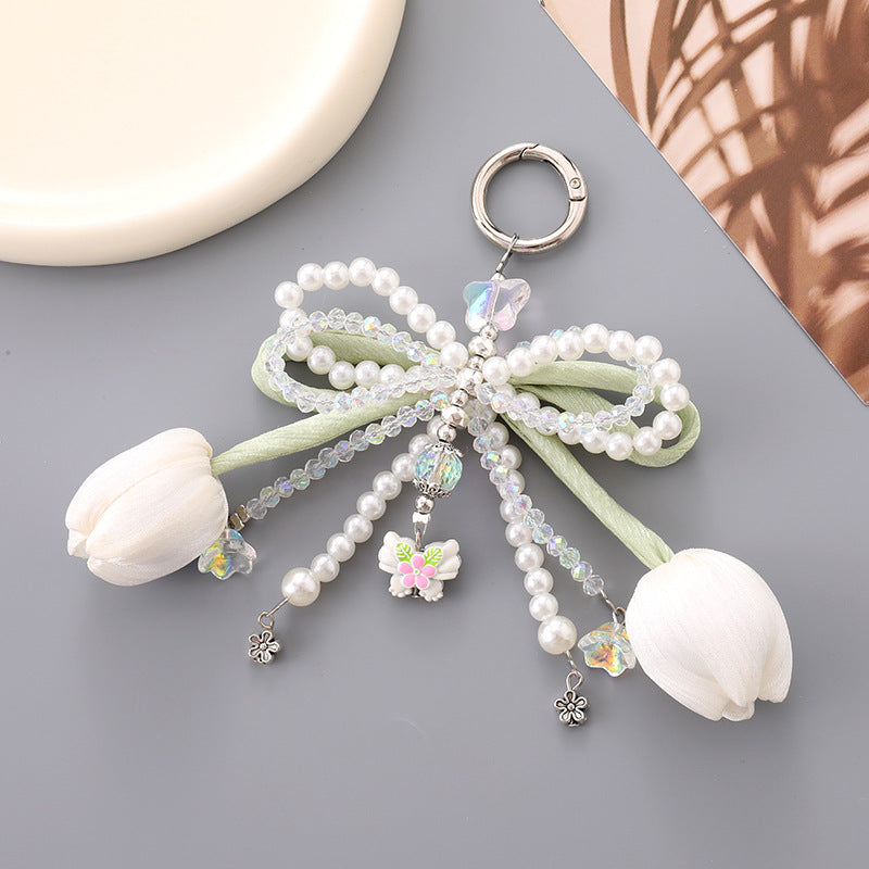 Pearl Bow Tulip Flower Keychain Charm - Color_3