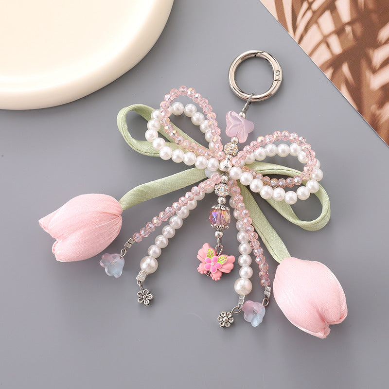 Pearl Bow Tulip Flower Keychain Charm - Color_4