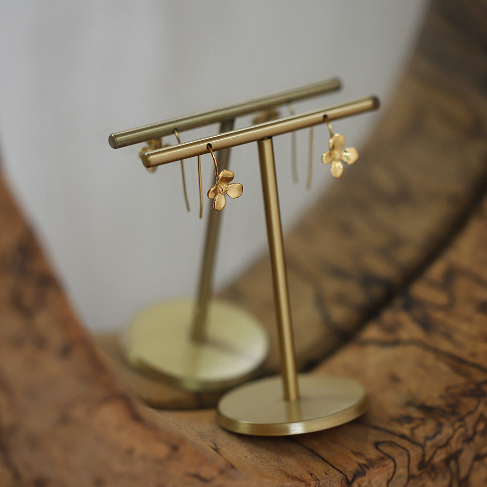 Brushed Flower Threader Line Earrings - Gold - 1