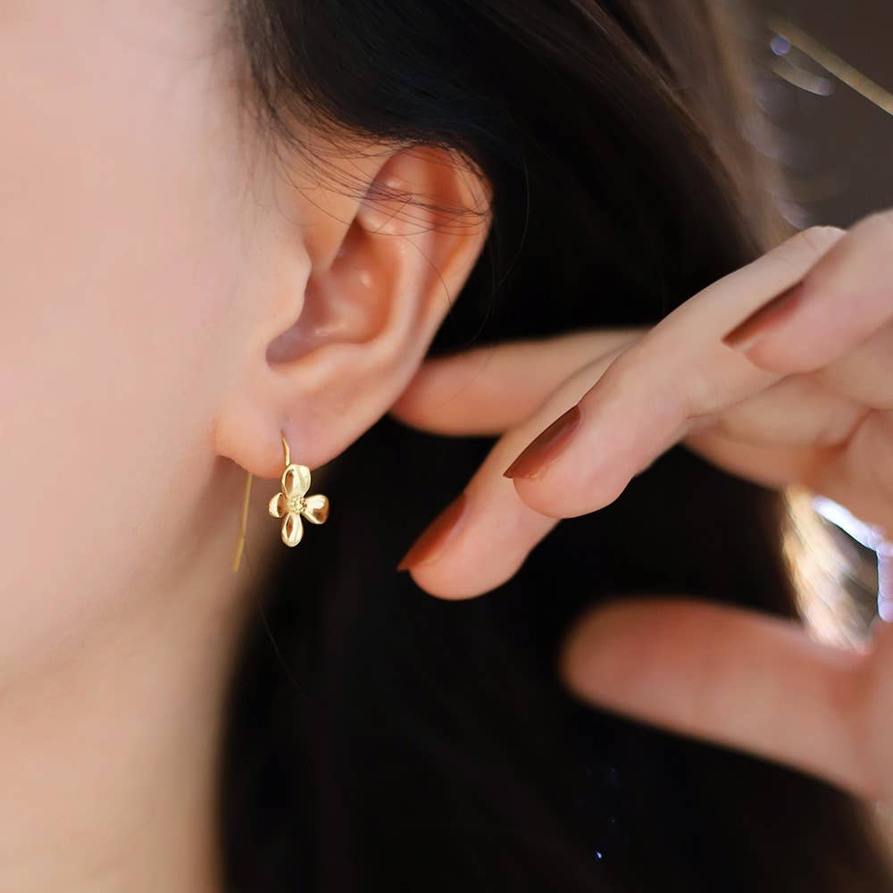Brushed Flower Threader Line Earrings