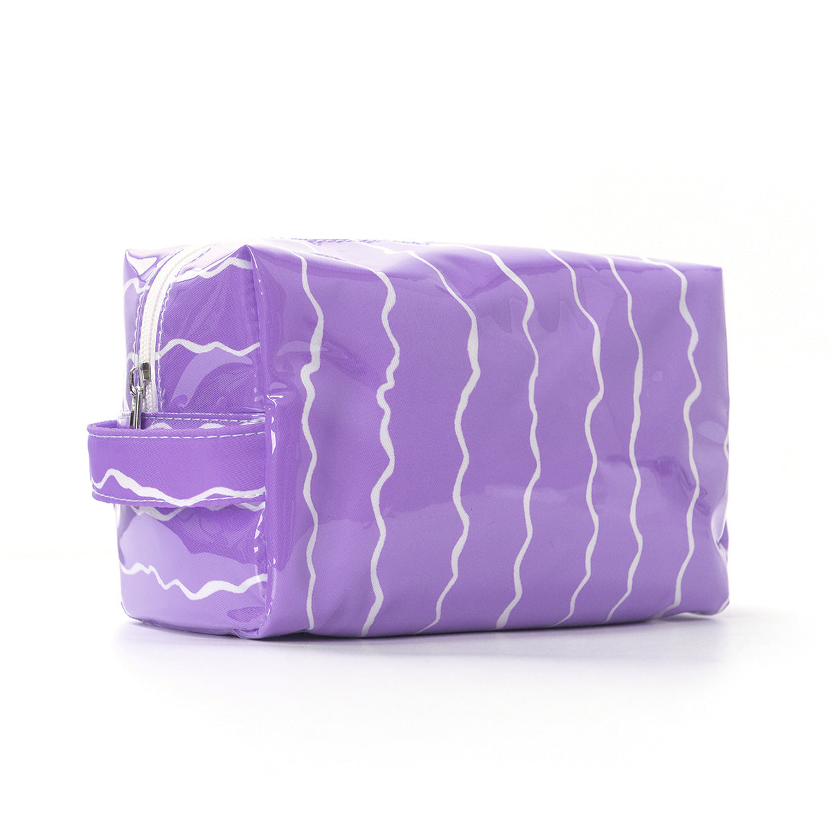 Glossy Wave Print Cosmetic Travel Pouch - Purple