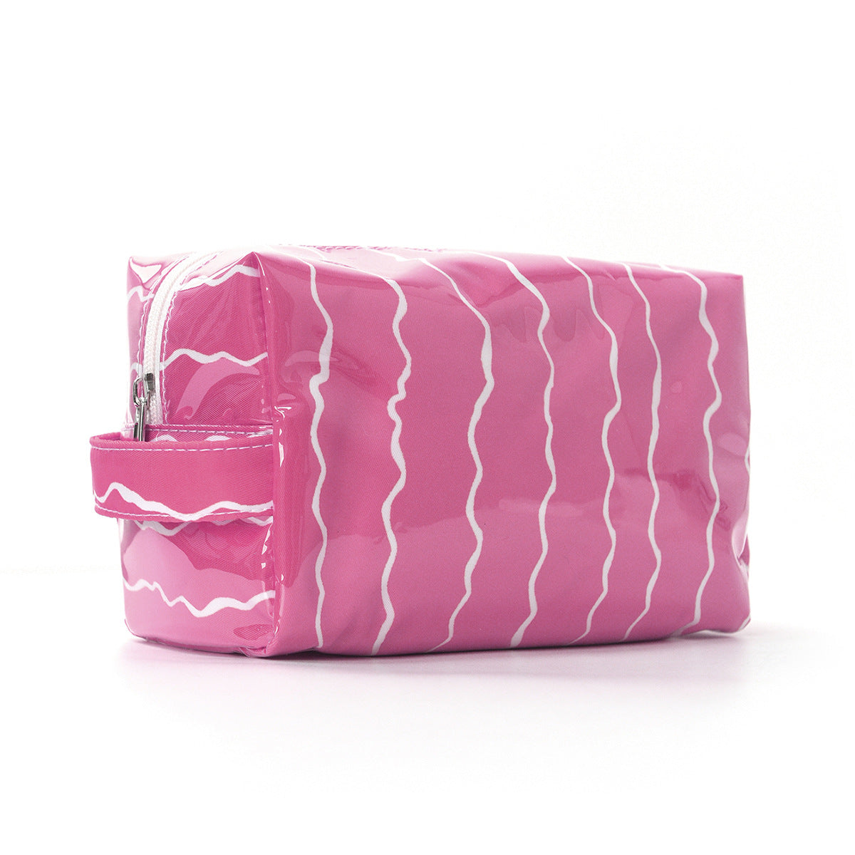 Glossy Wave Print Cosmetic Travel Pouch - Rose_Red
