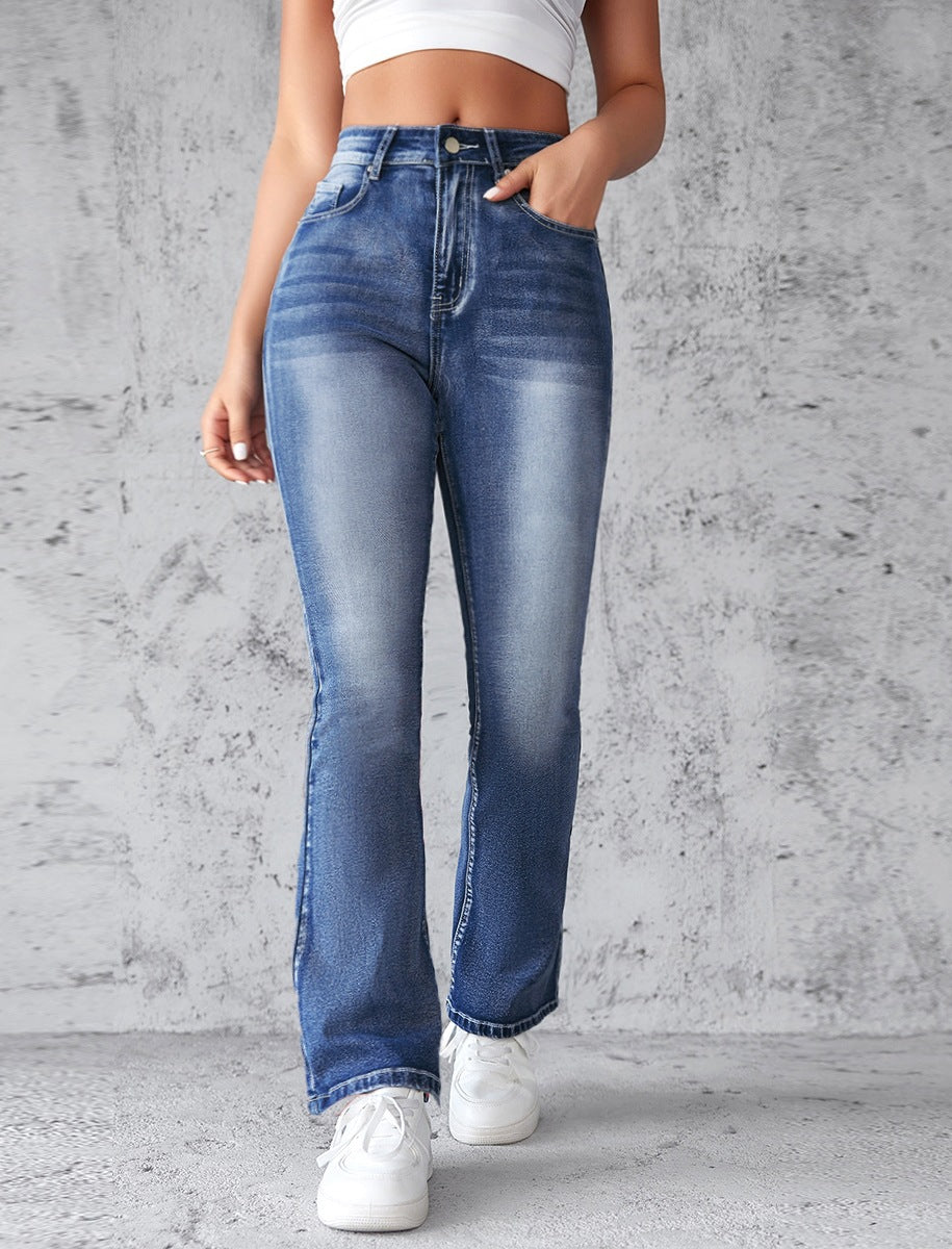 High Rise Faded Wash Bootcut Jeans - Blue