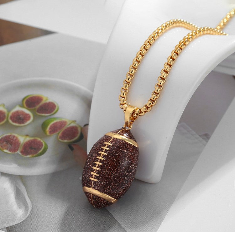 Football Charm Pendant Chain Necklace - Gold - 1