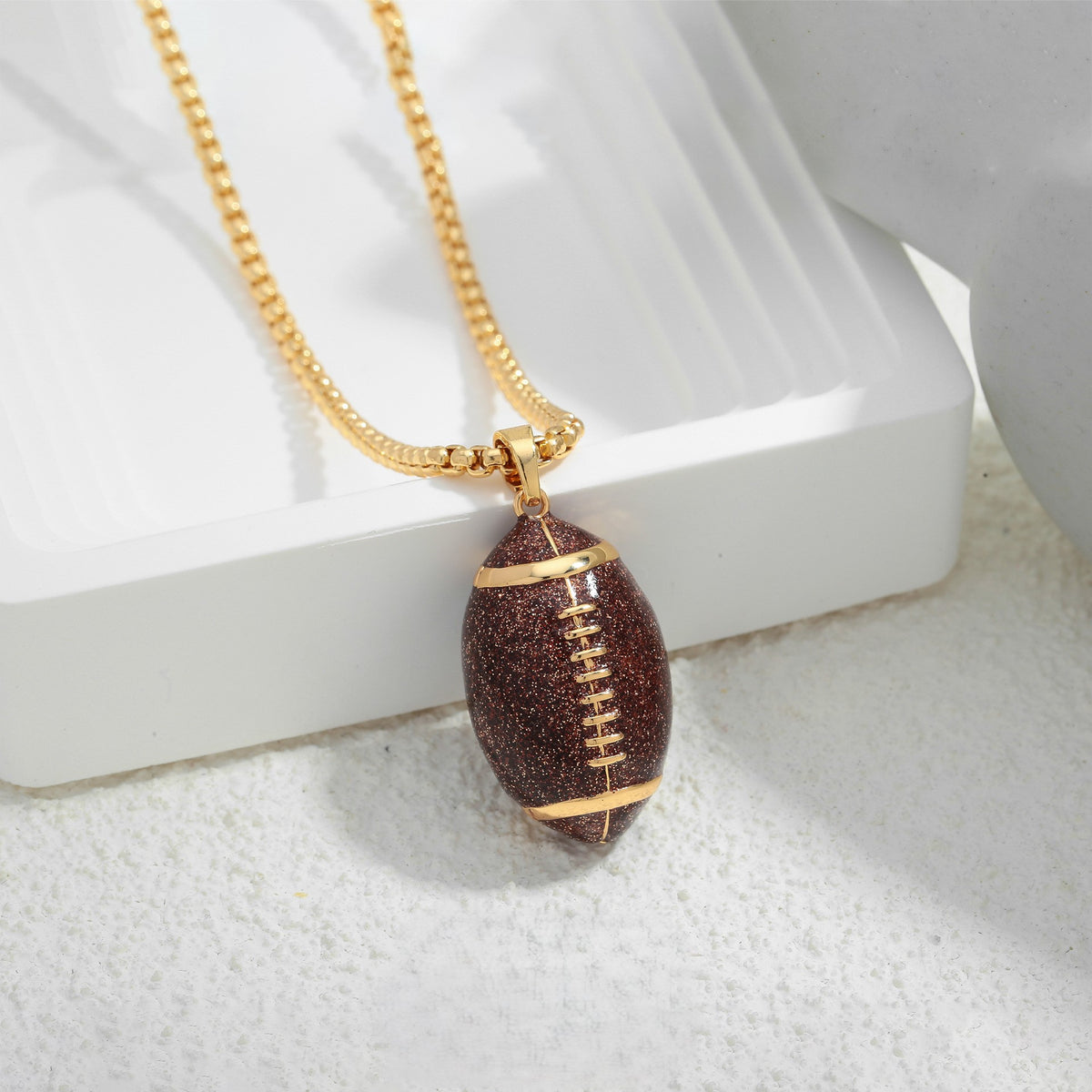 Football Charm Pendant Chain Necklace - Gold - 2