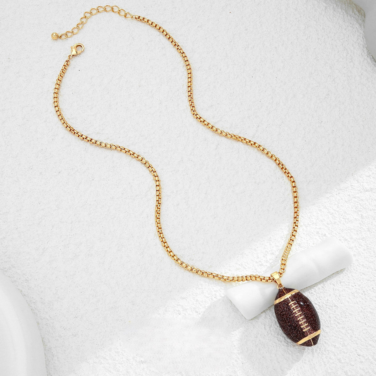 Football Charm Pendant Chain Necklace - Gold - 3
