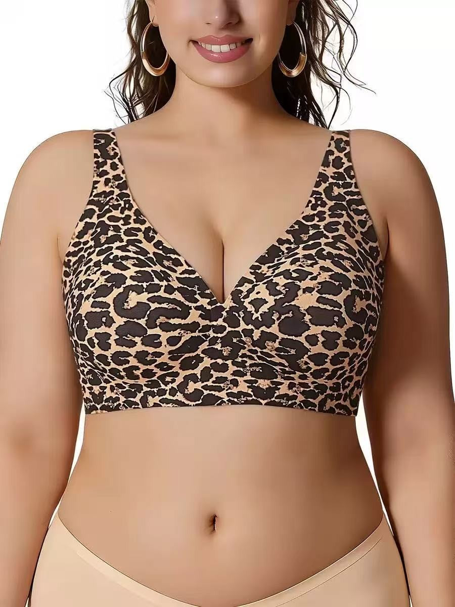 Seamless Stretch Wireless Deep V Plunge Bra - Golden Leopard