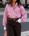 Pinstripe Shirt With Contrast Collar Cuffs - Pink