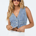 Washed Denim Cropped Waistcoat Tank - Blue