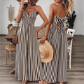 Open-Back Bow-Tie Striped Floral Jumpsuit - Black