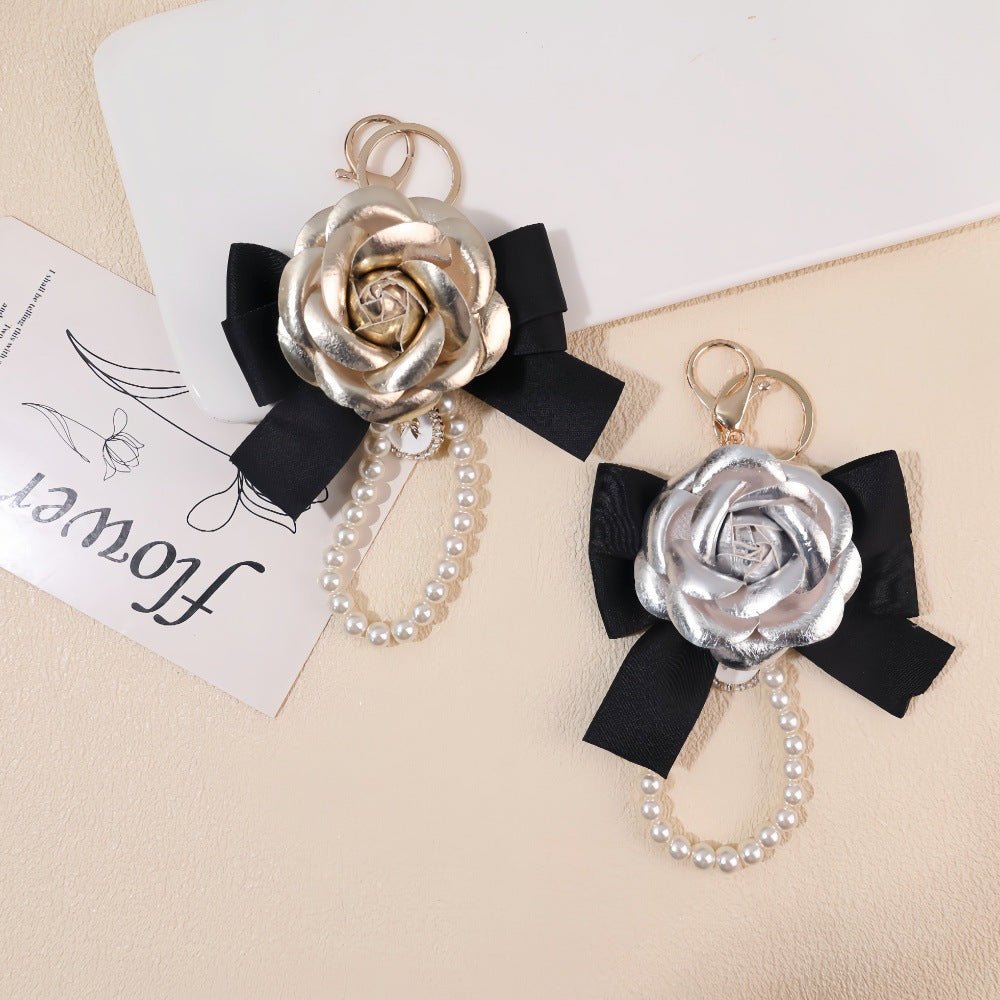 Camellia Bow Pearl Charm Keychain